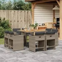 Set da Pranzo da Giardino 9 pz con Cuscini in Polyrattan Grigio 3277969