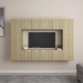 Set Di Mobili Porta Tv 8 Pz Rovere Sonoma İn Legno Multistrato /