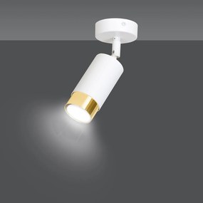 Faretto Orientabile 1 Luce Ragnar A Cilindro In Acciaio Bianco E Oro