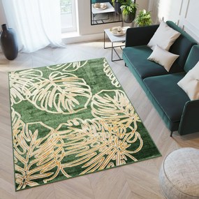 Tappeto verde di tendenza con motivo a foglia d'oro  Larghezza: 140 cm | Lunghezza: 200 cm