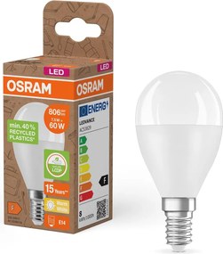 Lampadina LED in plastica riciclata P45 E14/7,5W/230V 2700K - Osram