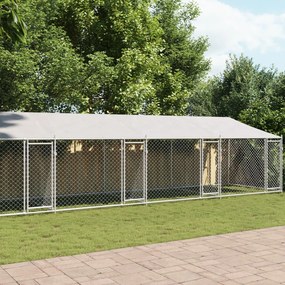 Gabbia Cani Con Tetto E Porte Grigia 10x2x2 M Acciaio Zincato /