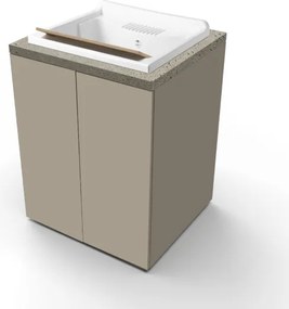 Lavatoio in legno Tortora a 2 ante con top Pietra e vasca in resina 71x65 cm