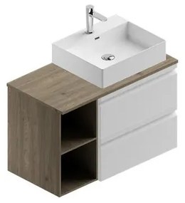 Mobile da bagno sotto lavabo Pull bianco laccato opaco L 90 x H 56 x P 46 cm 2 cassetti, lavabo non incluso