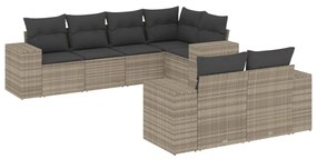 Set divani da giardino 7pz con cuscini grigio chiaro polyrattan