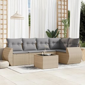 Set divano da giardino 6 pz con cuscini beige in polyrattan