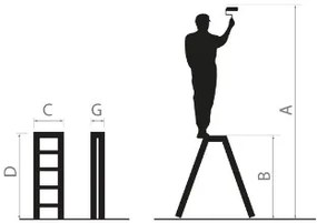 Scala a gradini bifacciale in alluminio, con 4 gradini e una capacità di carico di 125 kg