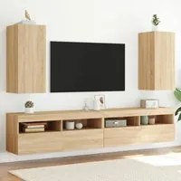 Mobili TV a Parete con Luci LED 2pz Rovere Sonoma 30,5x35x70 cm 837237