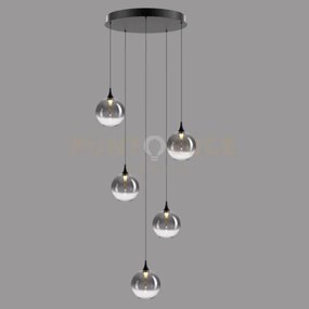 Lampada a sospensione bolla, metallo nero opaco + 5 vetri fumé, led...