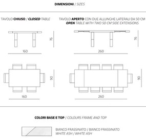 Tavolo allungabile a 260 cm con struttura in laminato PARIDE BIANCO FRASSINO