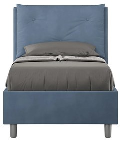 Letto singolo imbottito 80x210 microfibra Appia senza rete, con rete e contenitore, Blu / Contenitore