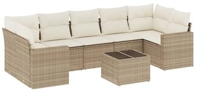 Set divano da giardino 8 pz con cuscini beige in polyrattan