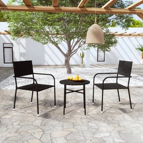 Set Mobili Da Pranzo Per Giardino 3 Pz Polyrattan Nero /