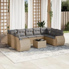 Set divano da giardino 10 pz con cuscini beige in polyrattan