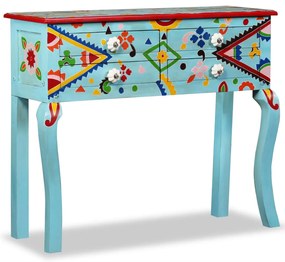 Consolle İn Legno Massello Di Mango Blu Dipinta A Mano /