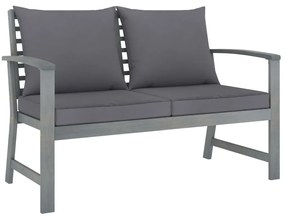 Set divani da giardino 3 pz con cuscini in legno acacia grigio