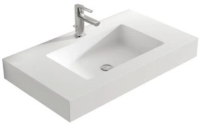 Lavabo a incasso rettangolare vasca centrale SOLID L 81 x H 14 x P 46 cm in solid surface bianco opaco