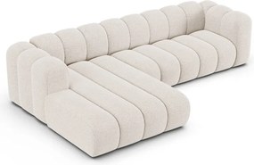 Divano angolare color crema (con penisola a sinistra/con chaise lounge) con rivestimento in ciniglia Lupine – Micadoni