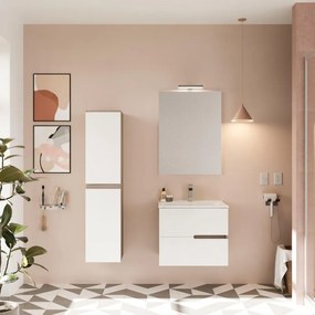 Mobile sottolavabo e lavabo con illuminazione Eva per vasca centrale frontale bianco/laterali rovere fumo L 60 x H 53 x P 46.5 cm 2 cassetti