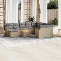 Set Divani da Giardino 11 pz con Cuscini Beige in Polyrattan 3258965