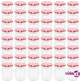 vidaXL Vaso Marmellata in Vetro Coperchio Bianco e Rosso 48 pz 230 ml