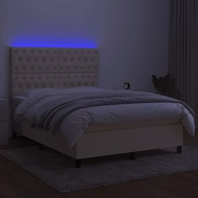 Letto a Molle con Materasso e LED Crema 140x190 cm in Tessuto