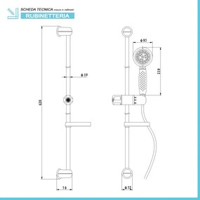 Saliscendi doccia cromato con doccetta multifunzione 8 getti e portasapone in ABS