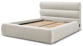 Letto matrimoniale imbottito beige con contenitore con griglia 160x200 cm Jagna - Bobochic Paris