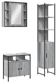 Set mobili da bagno 3 pz grigio sonoma in legno multistrato