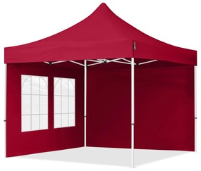 TOOLPORT 3x3m gazebo pieghevole con laterali (finestre), ECONOMY acciaio, rosso - (59039)