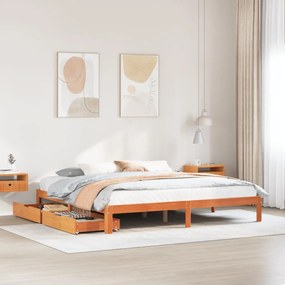 Giroletto Con Cassetti Marrone Cera 180x200 Legno Massello Pino /