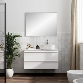 Mobile Linea L100 H55 P45 laccato bianco opaco 2 cassetti a chiusura ammortizzata e top per lavabo in appoggio