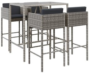 Set bar da giardino 5 pz con cuscini in polyrattan grigio