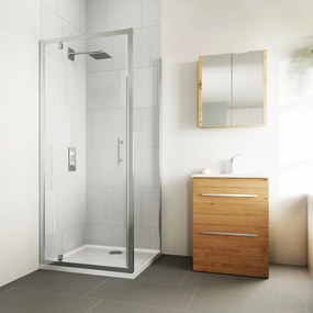 Box doccia angolare con porta a battente e lato fisso quadrato Verve 75 x 75 cm, H 190 cm in vetro, spessore 6 mm trasparente cromato