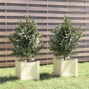 Fioriere Da Giardino 2 Pz Bianche 31x31x31 Cm Massello Di Pino /