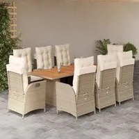 Set da Pranzo da Giardino 9 pz con Cuscini Beige in Polyrattan 3213146