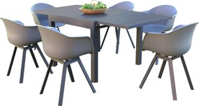 JERRI - set tavolo in alluminio cm 90/180 x 90 x 75 h con 6 poltrone Jessie