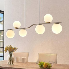 Lampada a sospensione Avalyn Lindby, dimmerabile, Alluminio / Grigio / Zincato, Soggiorno / Sala da pranzo, Vetro, Moderno, Lampada a sospensione