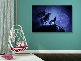 Quadro su tela – Lupo alla luna piena