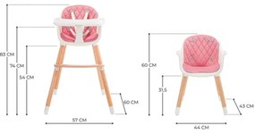 KINDERKRAFT - Sedia da pranzo per bambini 2v1 SIENNA faggio/rosa