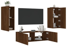 Mobili Tv A Muro 3pz Con Luci Led Rovere Marrone /