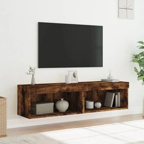 Mobili porta tv con luci led 2 pz rovere fumo 60x30x30 cm