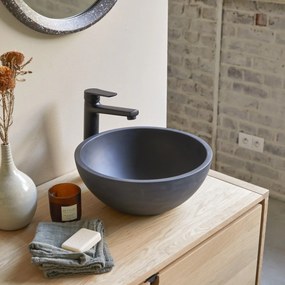 Tikamoon - Lavabo tondo in battuto di terrazzo black Micha