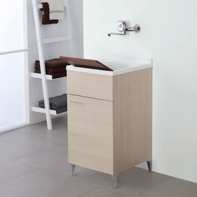 Lavatoio a Terra 45x50 Cm Un'Anta Con Vasca Sifone e Tavoletta In Legno Feridras "Stella" Larice