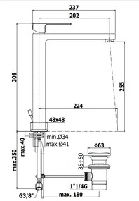 Paffoni Elle El085 Miscelatore Lavabo Alto Prolungato con scarico automatico 1”1/4G Cromo