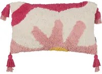 Cuscino a cuscino rosa e bianco in cotone 30 x 50 cm Motivo floreale con nappe Accessori decorativi Boho