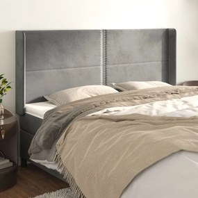 Testiera Ad Orecchio Grigio Chiaro 183x16x118/128 Cm İn Velluto /