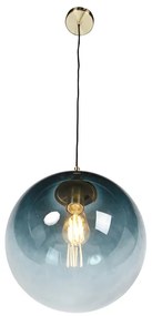 Lampada a sospensione Art Déco in ottone con vetro blu oceano 33 cm - Pallon