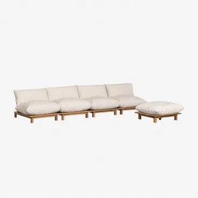 Divano Modulare Reclinabile 4 Pezzi Con Puff In Legno Di Acacia Brina Beige Crema - Sklum