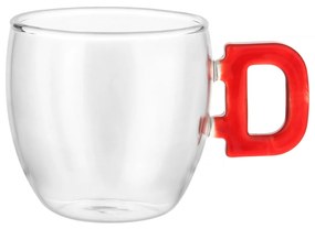 Tazzina caffè lettera D rossa in vetro borosilicato, 150 ml